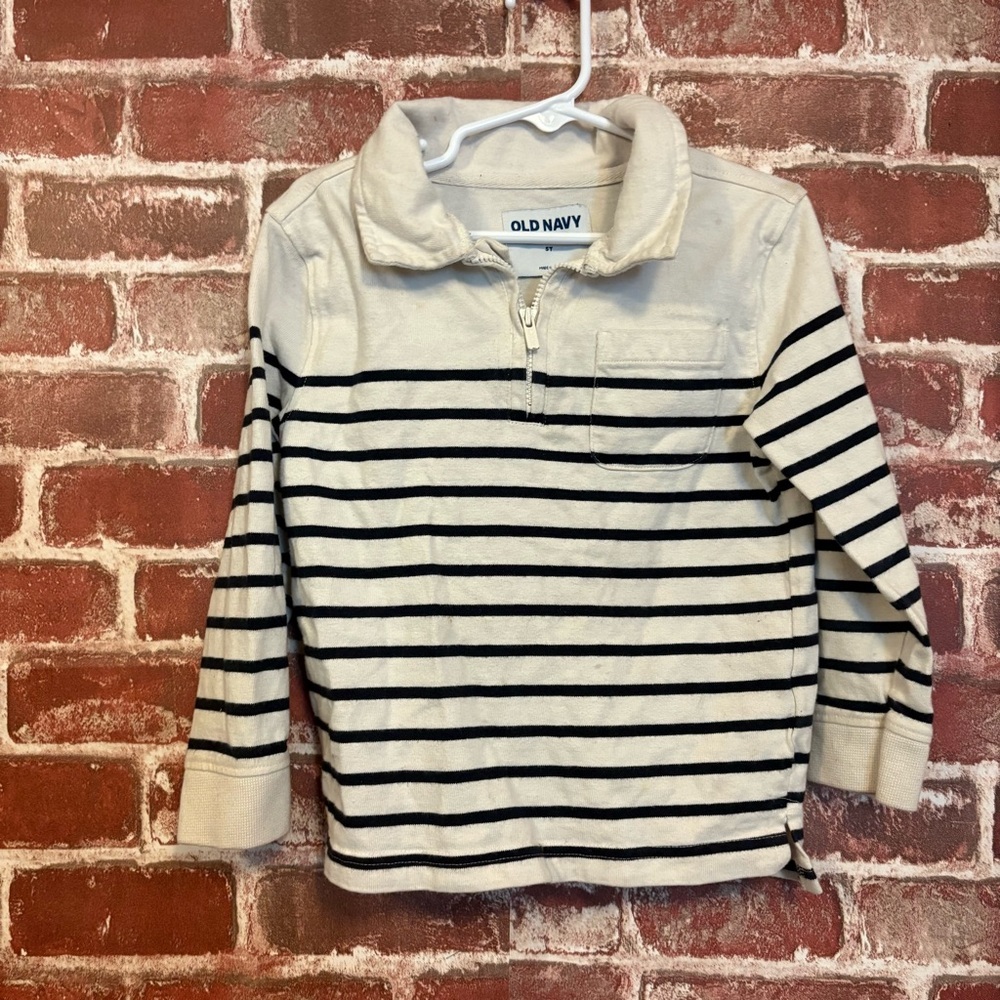 Old Navy Cream and Black Striped Quarter-Zip Kids Top